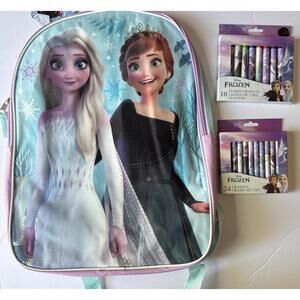 Disney FROZEN  Shimmer Backpack w/ Adjustable Straps  & Frozen Crayons Brand New